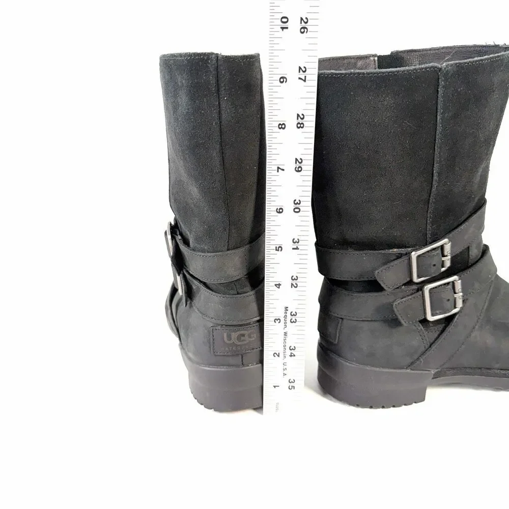 UGG Lorna Black Nubuck Leather Zip Mid Calf Boots Size 7.5 Style 1095155